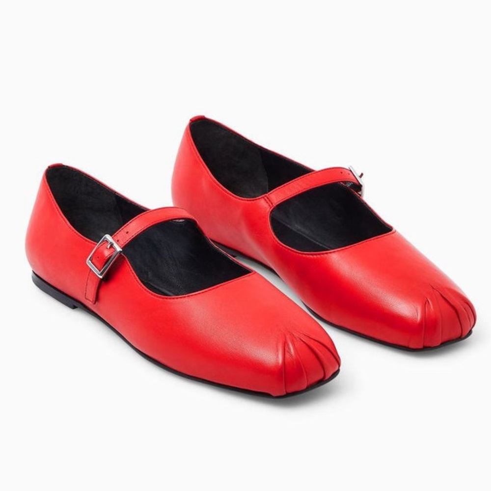 COS Pleated red Leather Mary-Jane ballet flat shoes - Picture 6 of 17